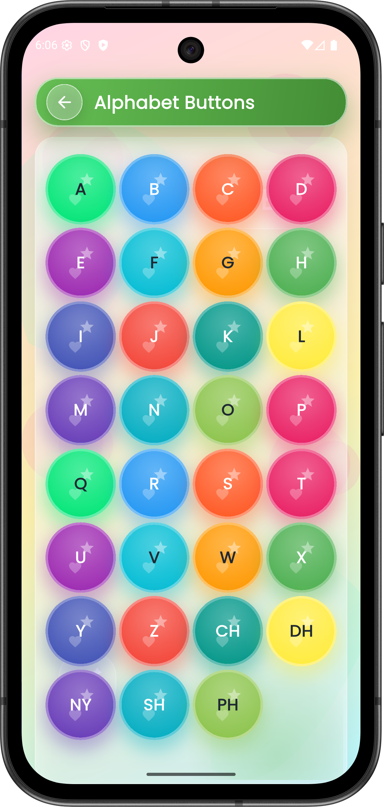 Learn Afaan Oromoo alphabet letters with Qubee Kids interactive flashcards and pronunciation on phone