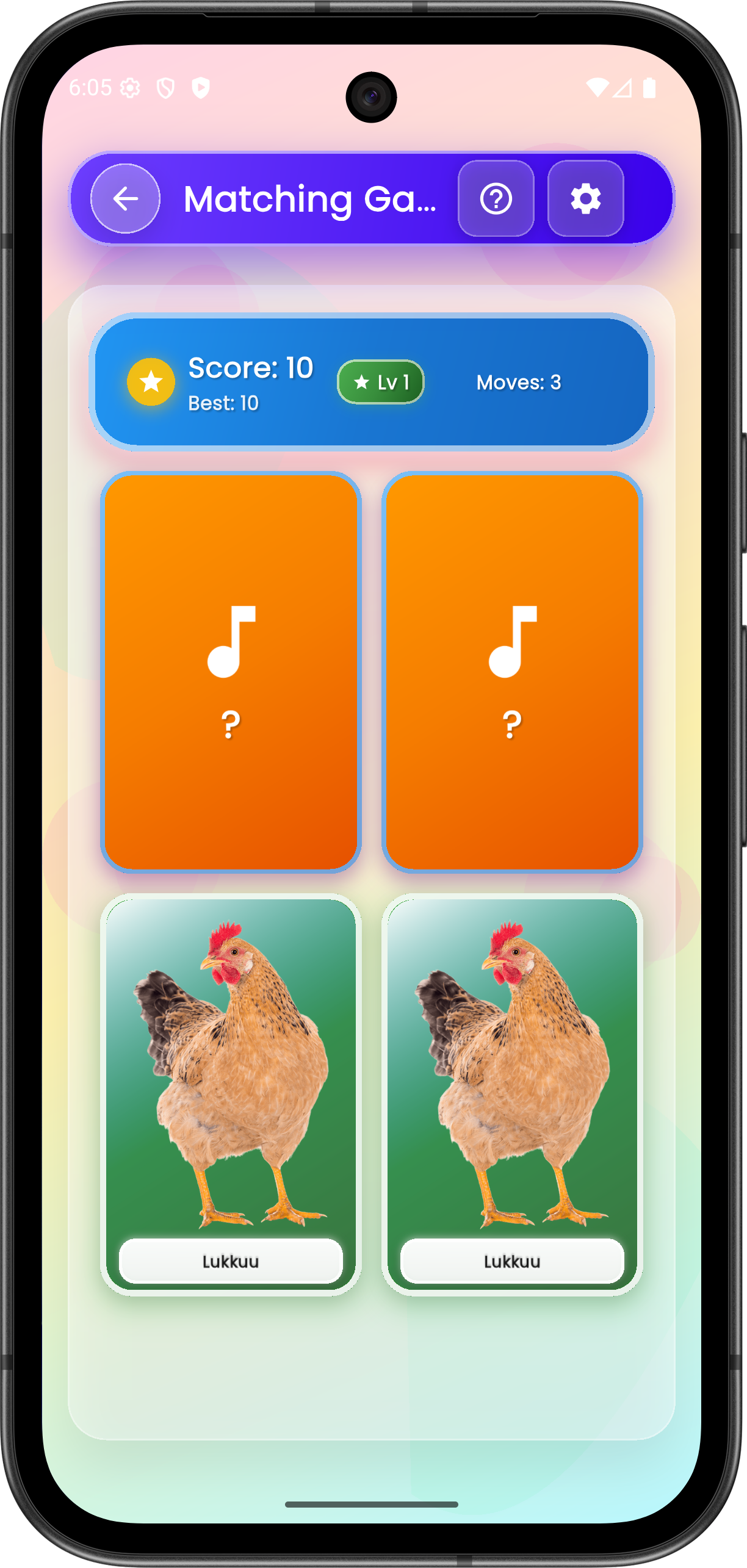 Oromo alphabet sound matching game for children learning Afaan Oromoo on phone