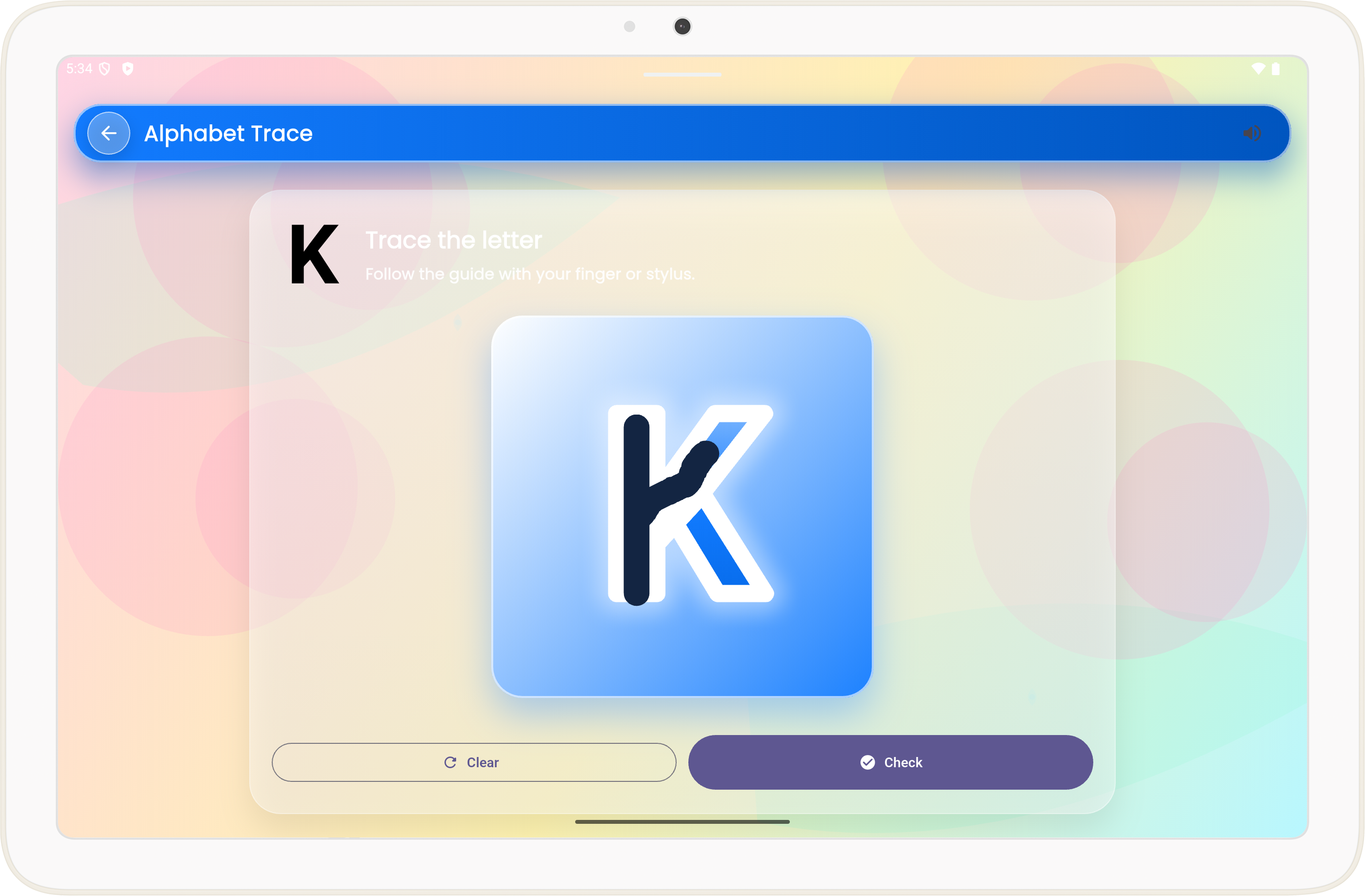 Practice writing Oromo alphabet letters with interactive tracing game for kids learning Afaan Oromoo on tablet